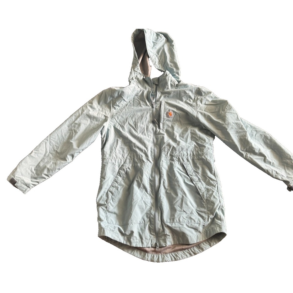 Carhartt Rain Defender Hooded Jacket Teal green M Lightweight Rain Jacket- FLAW